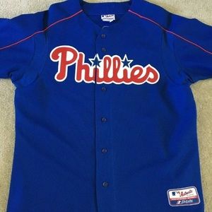 Jim Thome Majestic Phillies Jersey, Blue. Large